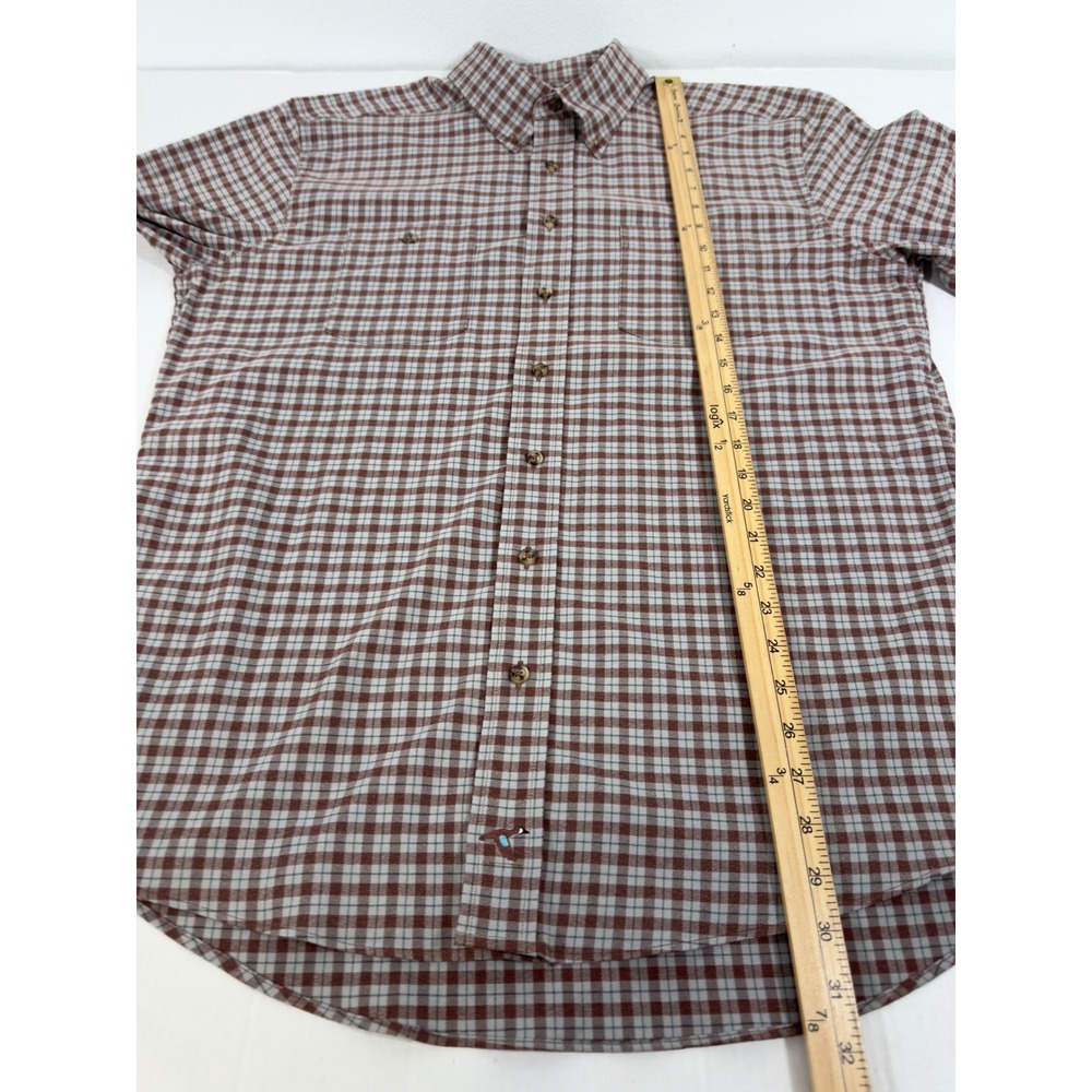 Genteal Plaid Button Down Shirt Long Sleeve Duck Logo L Brown Performance Prep - Picture 7 of 9
